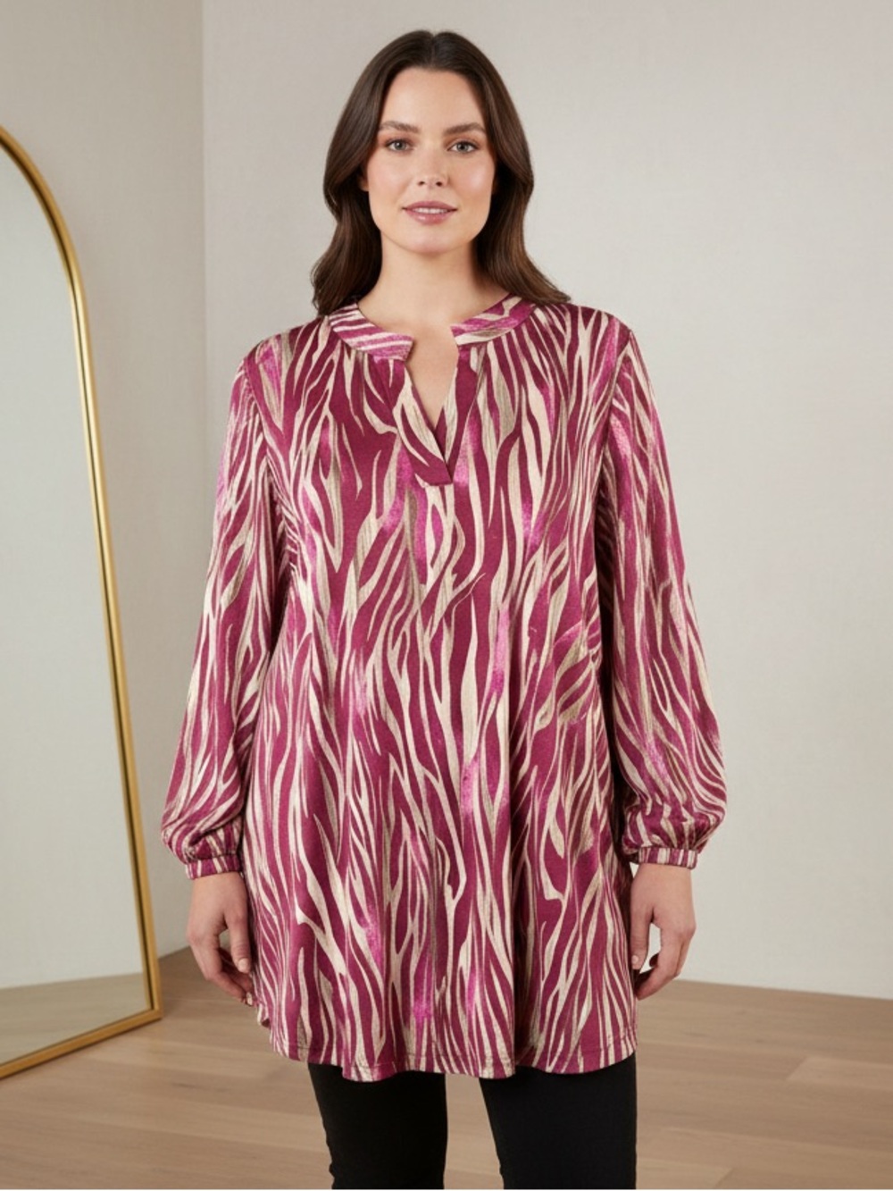 Dear Scarlett Flowy & Flattering Bold Pink & Cream Zebra Inspired Tunic